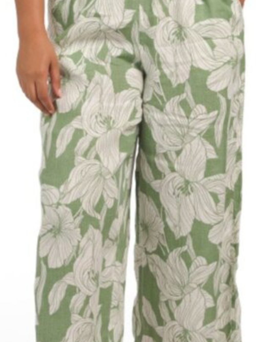 Tahari Sage Green Floral Linen Wide-Leg Pants/XL
